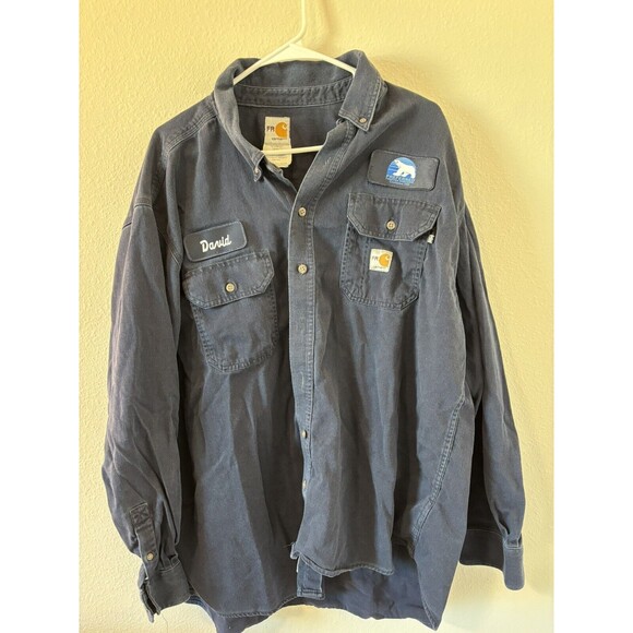 Carhartt FR Flame Resistant FR Navy Shirt XXL, Small Stains, David, Freezer Serv - Picture 1 of 7